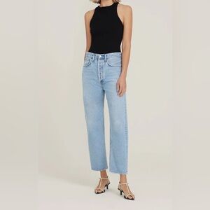 AGOLDE 90s Crop Mid Rise Straight Jeans Rigid Denim 5 Button Closure